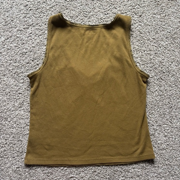 Old Navy Green Ruched Fitted Tank Top L Lace Trim Feminine Preppy Summer Fall - Picture 7 of 7